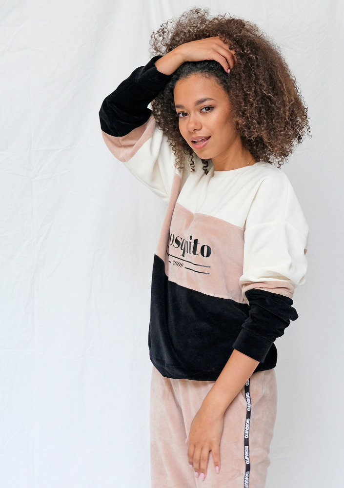 Welurowa bluza ze wstawką taupe ILM