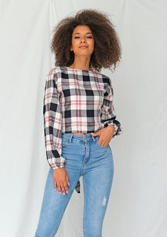 Wiązana koszula w kratę Granatowa