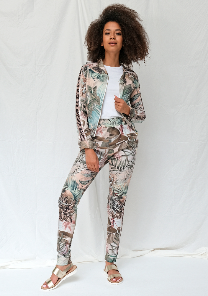 Spodnie z lampasem exotic garden print