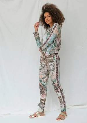 Spodnie z lampasem exotic garden print