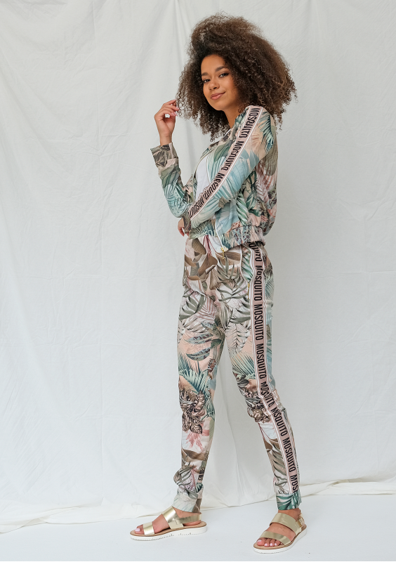 Spodnie z lampasem exotic garden print