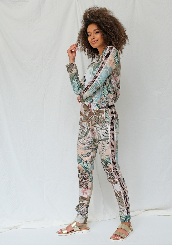 Spodnie z lampasem exotic garden print