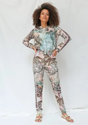 Spodnie z lampasem exotic garden print