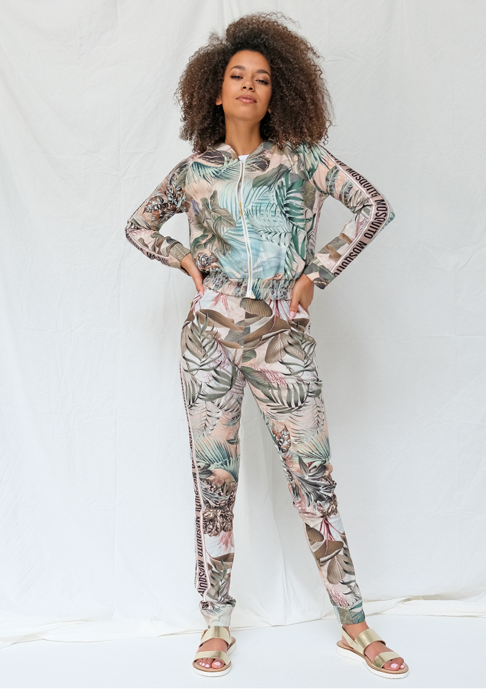 Spodnie z lampasem exotic garden print