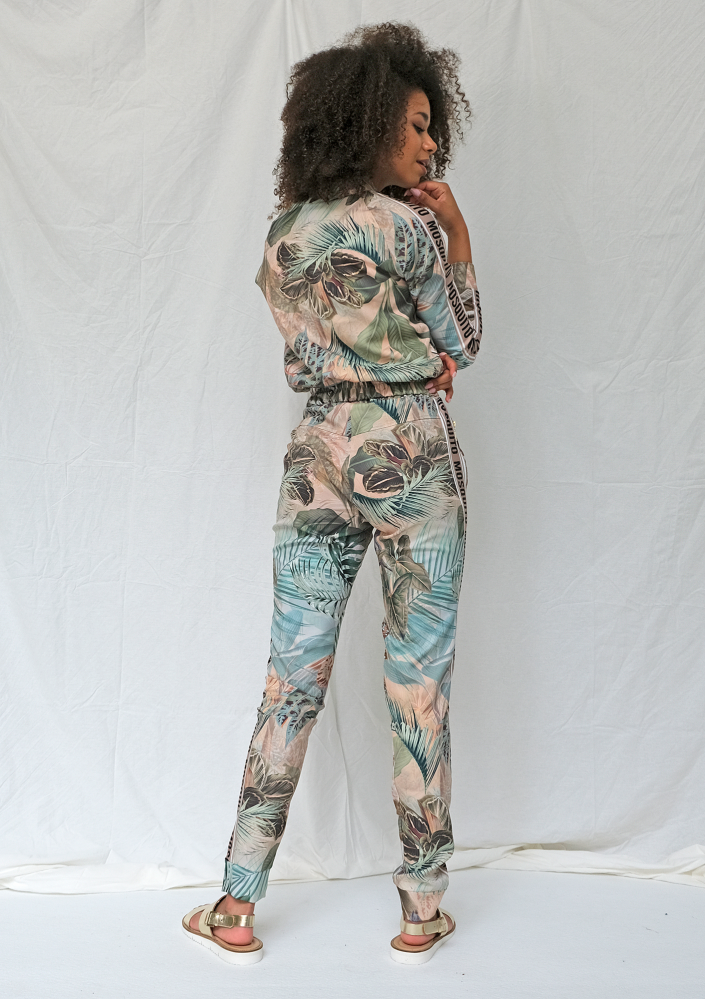 Spodnie z lampasem exotic garden print