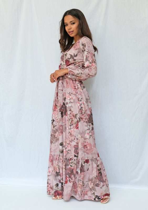 Kopertowa sukienka maxi powder flower print