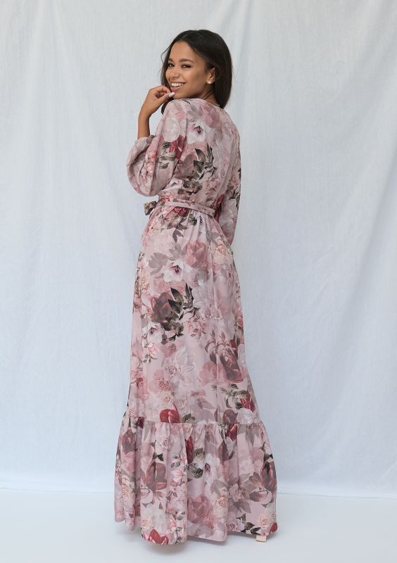 Kopertowa sukienka maxi powder flower print