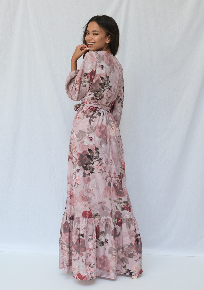 Kopertowa sukienka maxi powder flower print