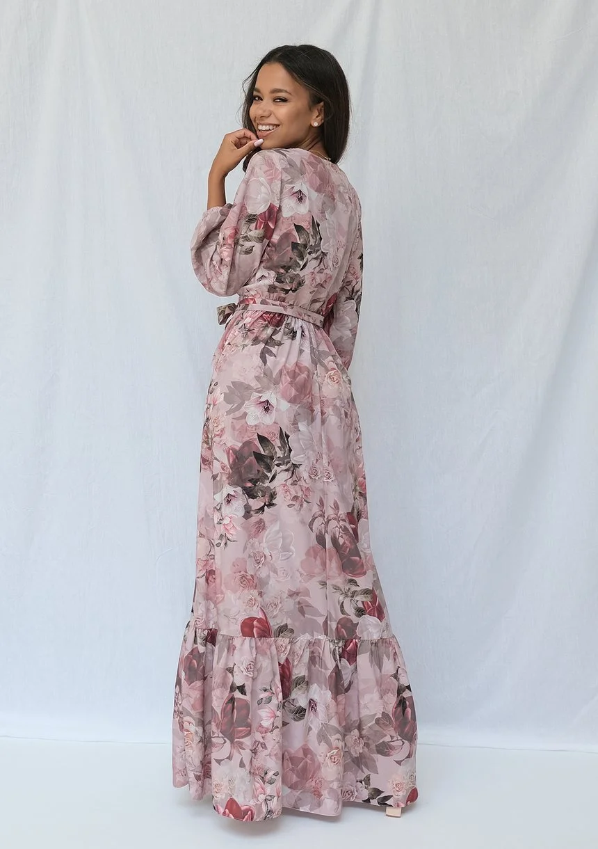 Kopertowa sukienka maxi powder flower print
