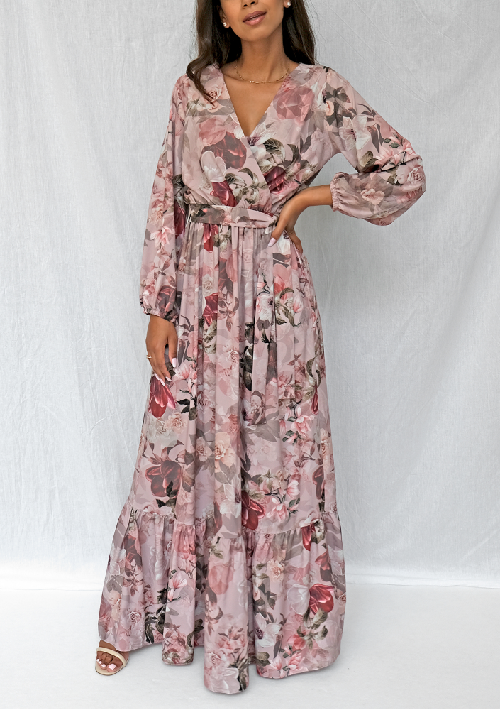Kopertowa sukienka maxi powder flower print