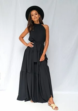 Sukienka maxi z zabudowanym dekoltem czarna