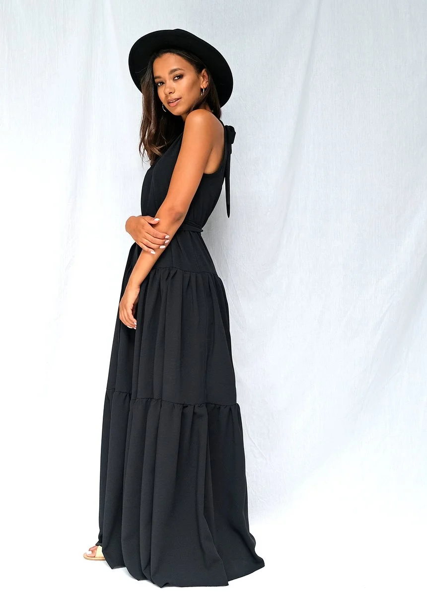 Sukienka maxi z zabudowanym dekoltem czarna