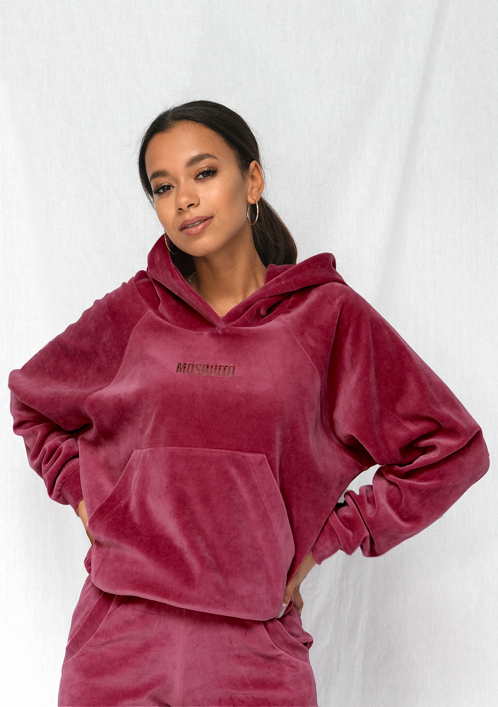 Welurowa bluza z kapturem bordowa ILM