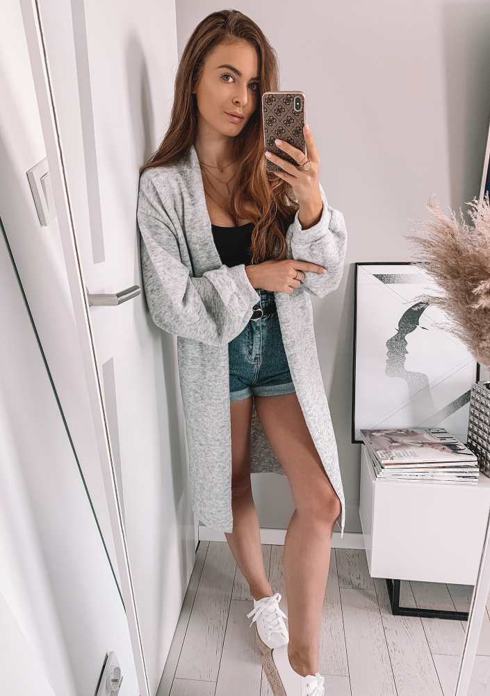 Długi kardigan A111 Szary ILM