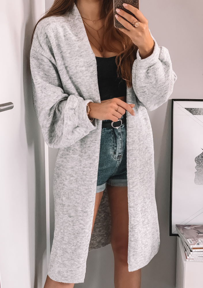 Długi kardigan A111 Szary ILM