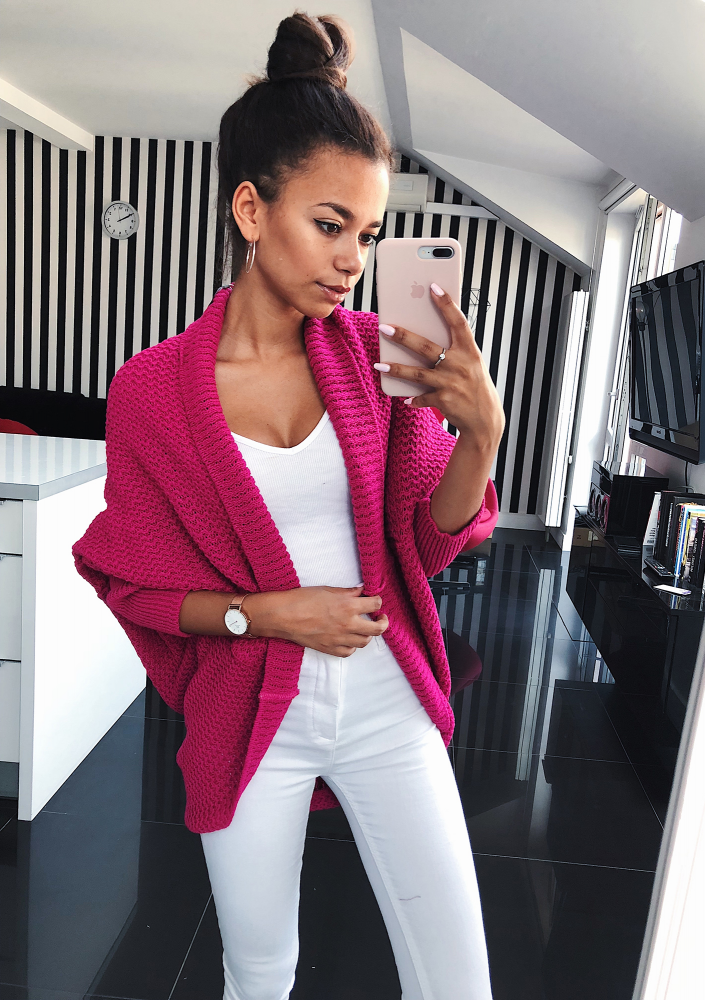 SWETER NARZUTKA OVERSIZE ILM A01 AMARANTOWY