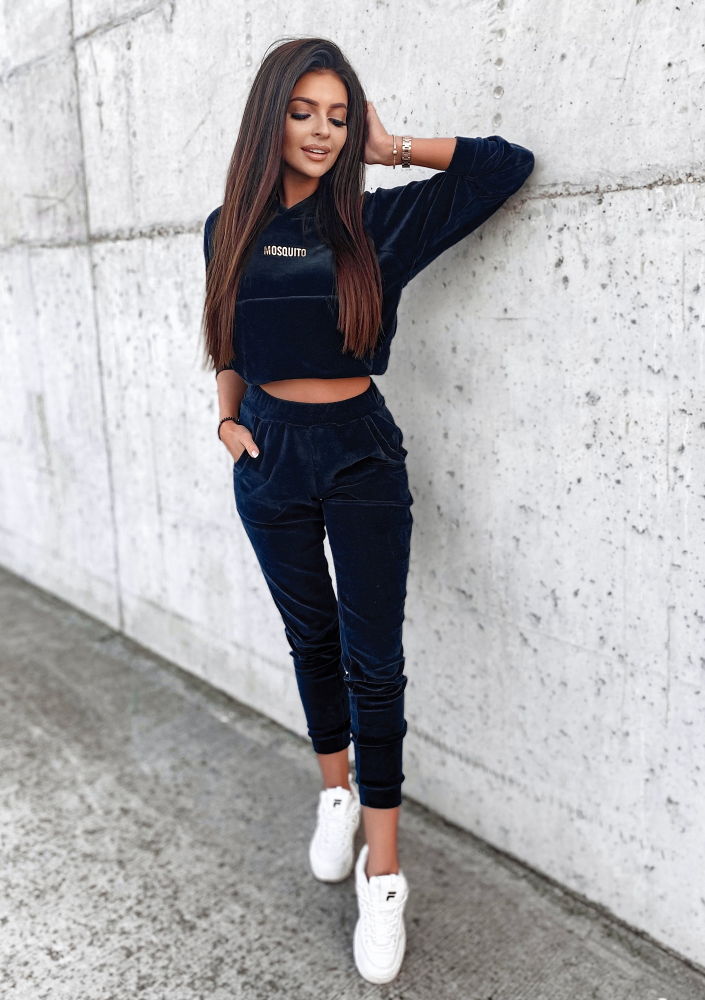 Welurowa bluza z kapturem granatowa ILM