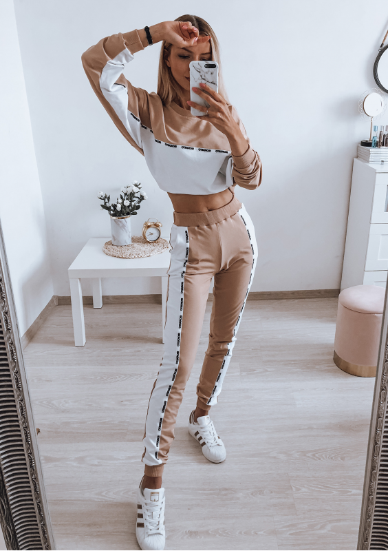 Spodnie two colors z lampasem Taupe ILM