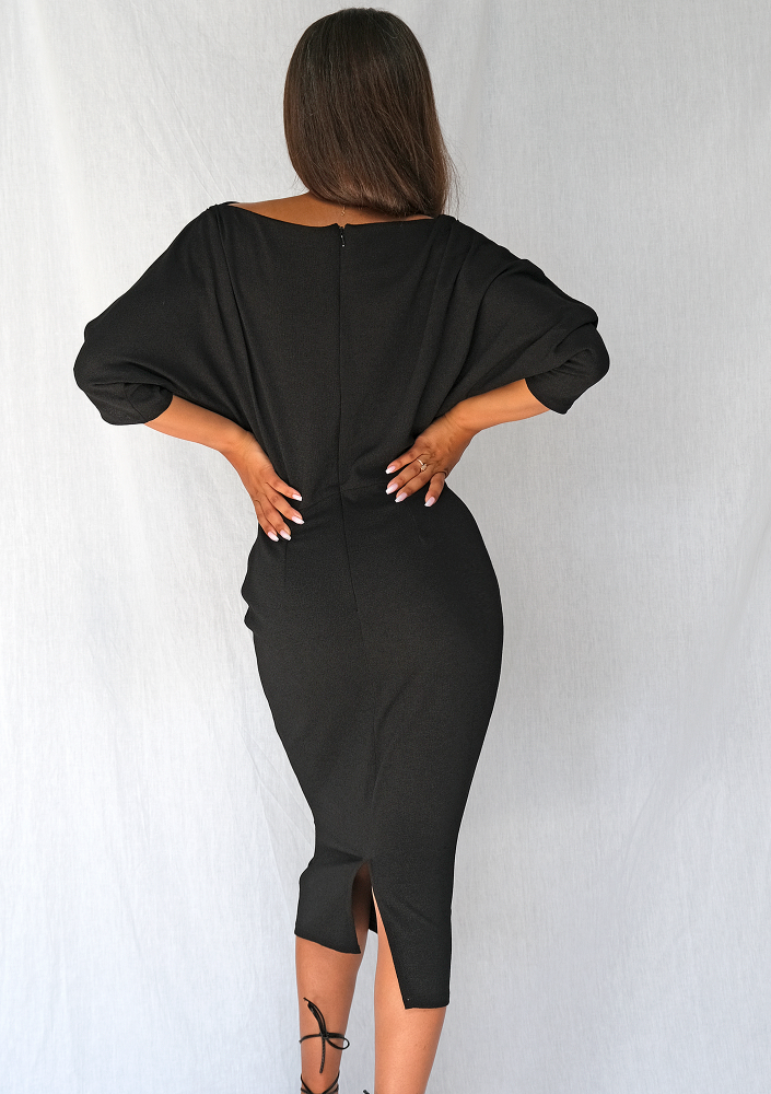 Sukienka midi z dekoltem w łódkę czarna