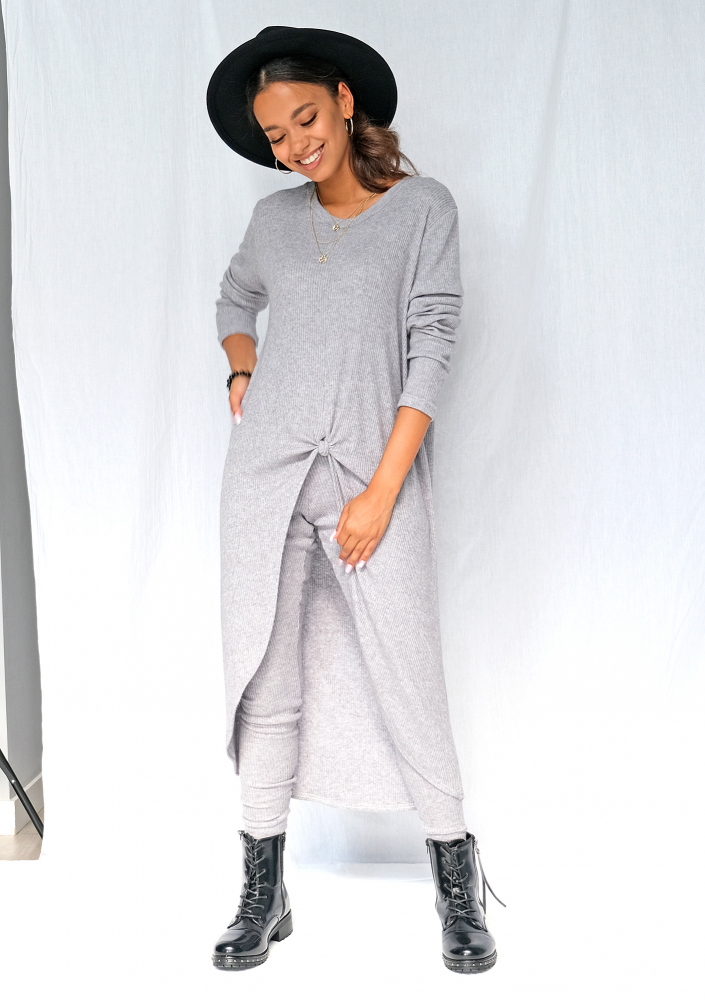 Swetrowa tunika w prążek szara