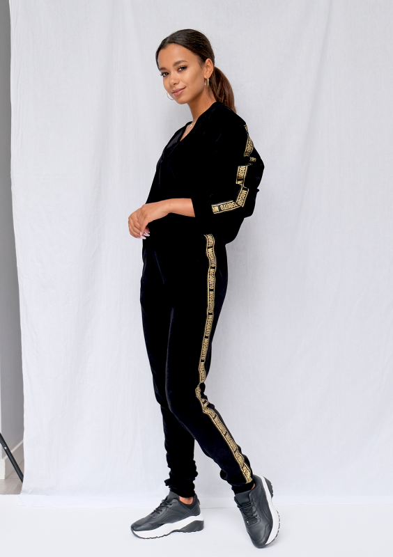 Spodnie z weluru gold logo stripe czarne