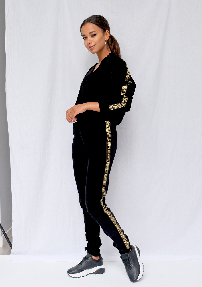 Spodnie z weluru gold logo stripe