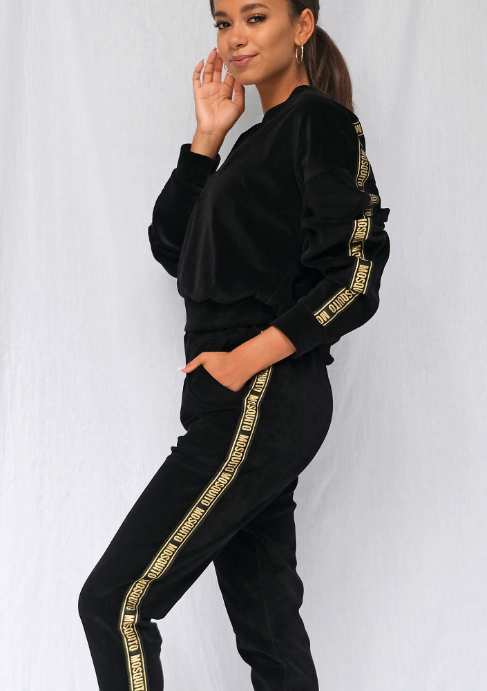 Spodnie z weluru gold logo stripe czarne