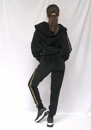 Spodnie z weluru gold logo stripe czarne