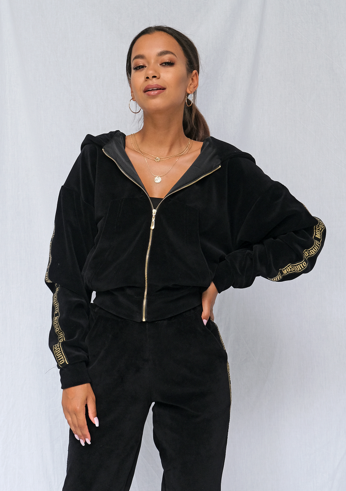 Rozpinana bluza z weluru gold logo strips czarna ILM