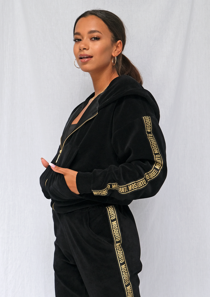 Rozpinana bluza z weluru gold logo strips czarna ILM