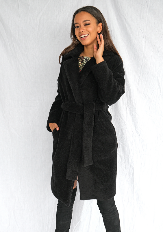 Klasyczny płaszcz wiązany w talii Czarny