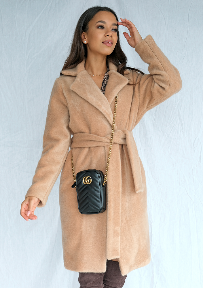 Klasyczny płaszcz wiązany w talii Beżowy