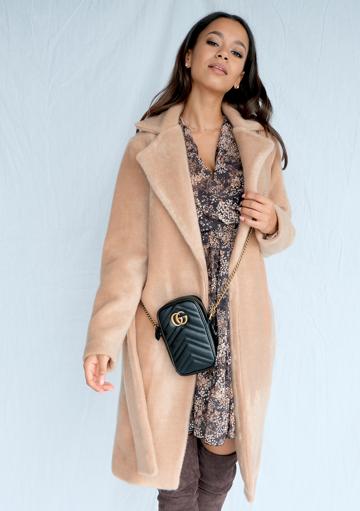 Klasyczny płaszcz wiązany w talii Beżowy