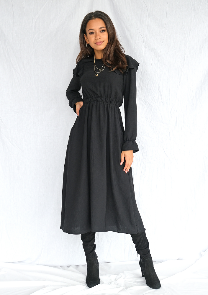 Sukienka midi z falbanami Czarna