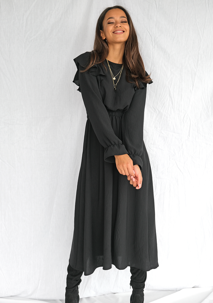 Sukienka midi z falbanami Czarna