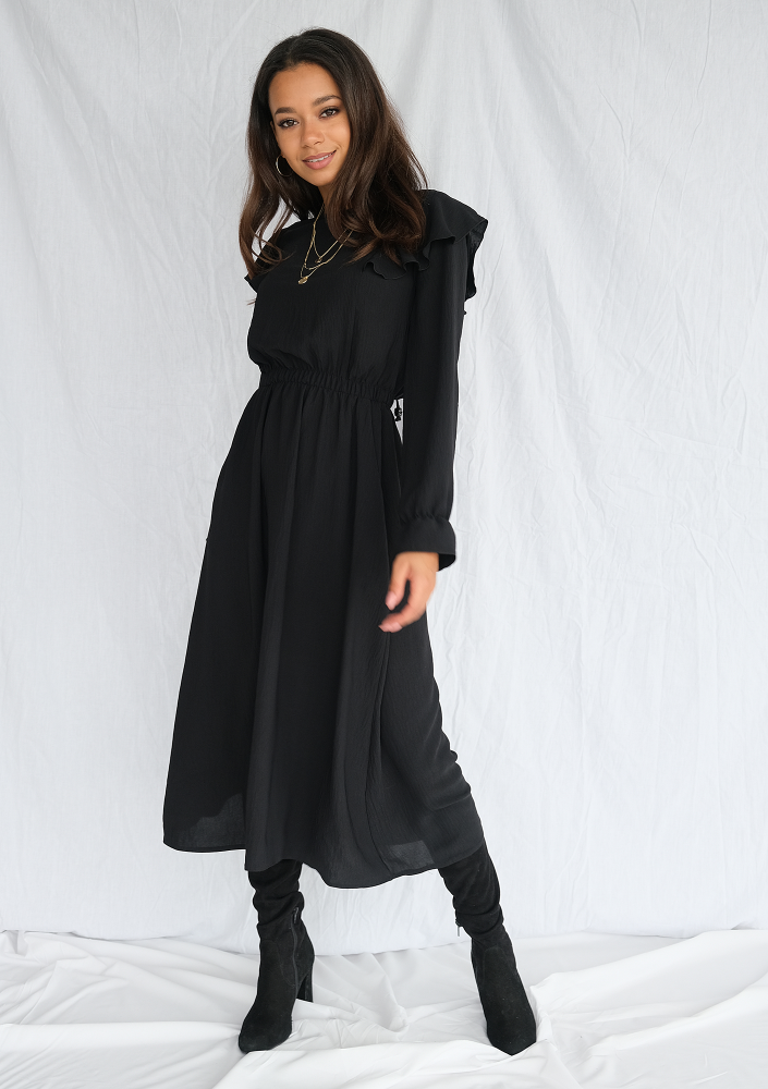 Sukienka midi z falbanami Czarna