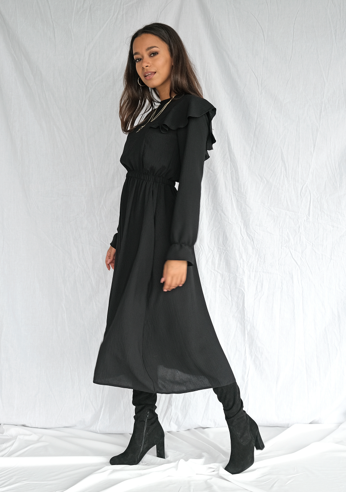 Sukienka midi z falbanami Czarna