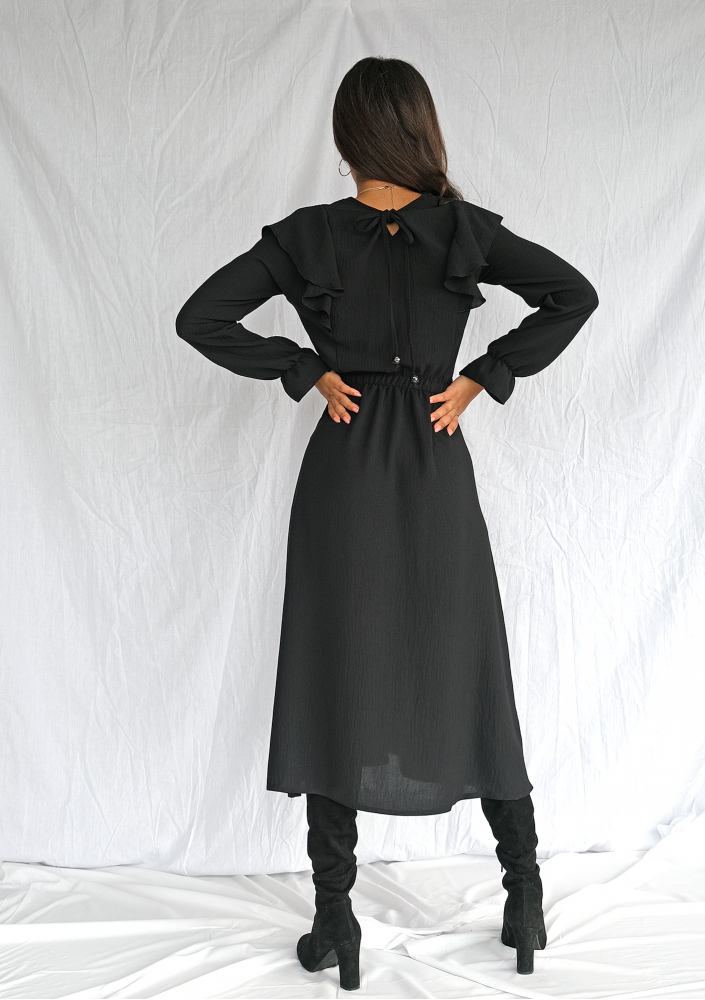 Sukienka midi z falbanami Czarna