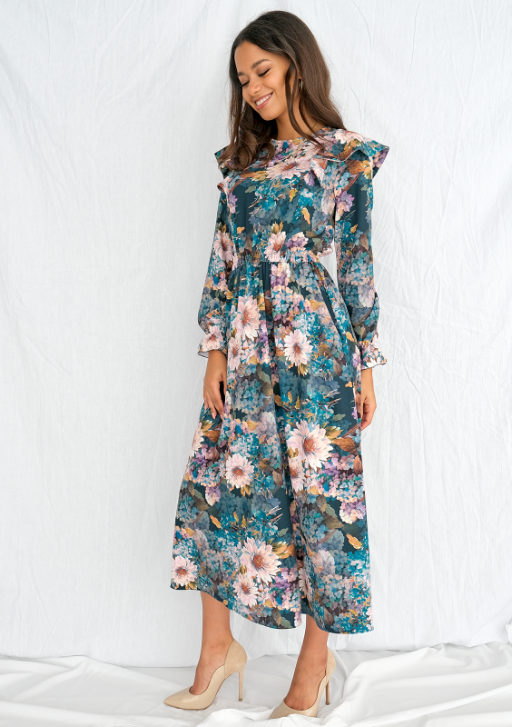 Sukienka midi Aquarelle Flowers