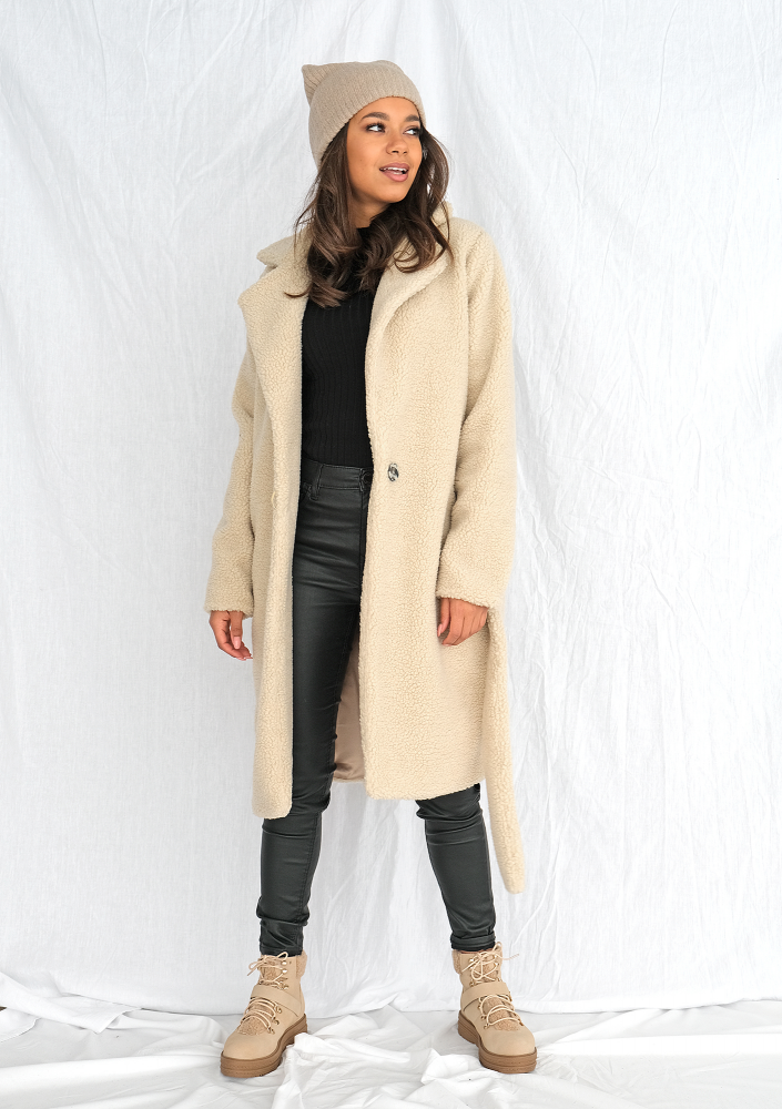 Płaszcz ze sztucznego baranka Beżowy