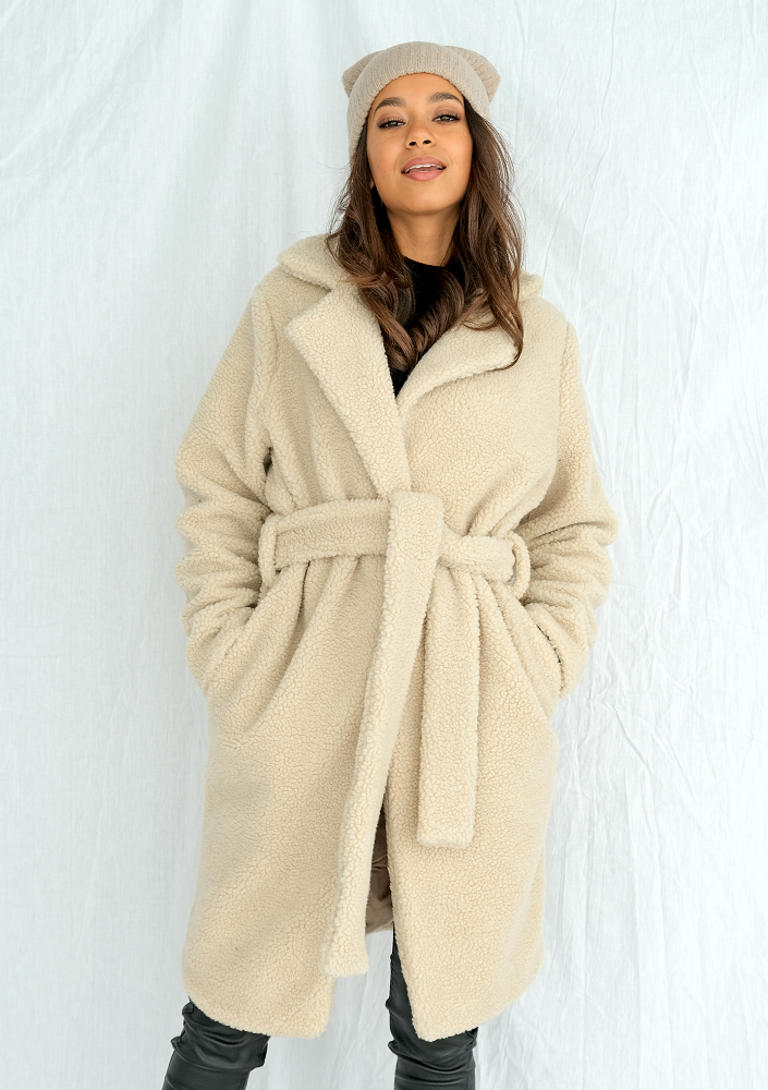 Płaszcz ze sztucznego baranka Beżowy