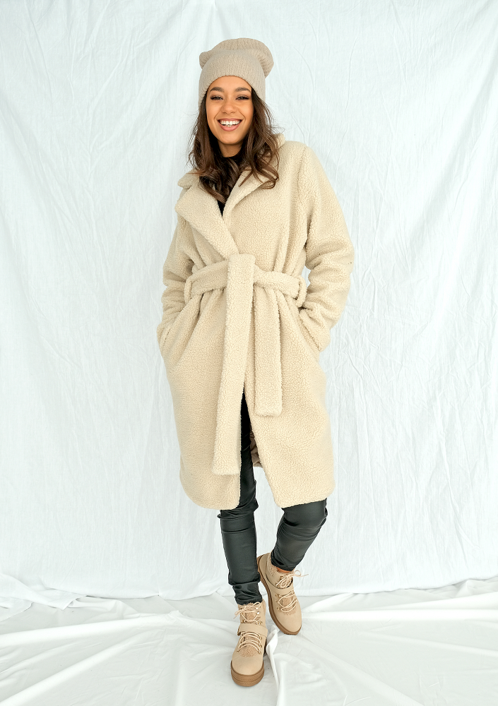 Płaszcz ze sztucznego baranka Beżowy