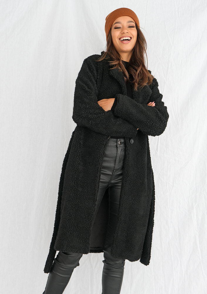 Płaszcz ze sztucznego baranka Czarny