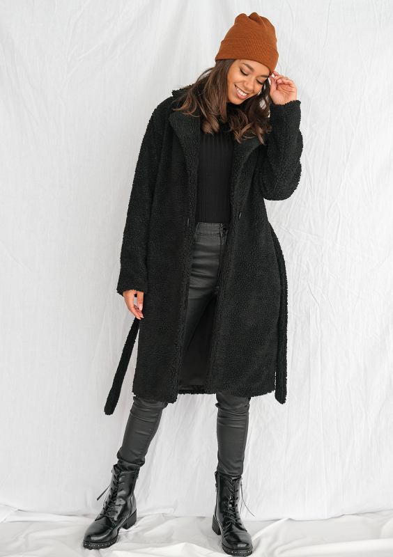Płaszcz ze sztucznego baranka Czarny