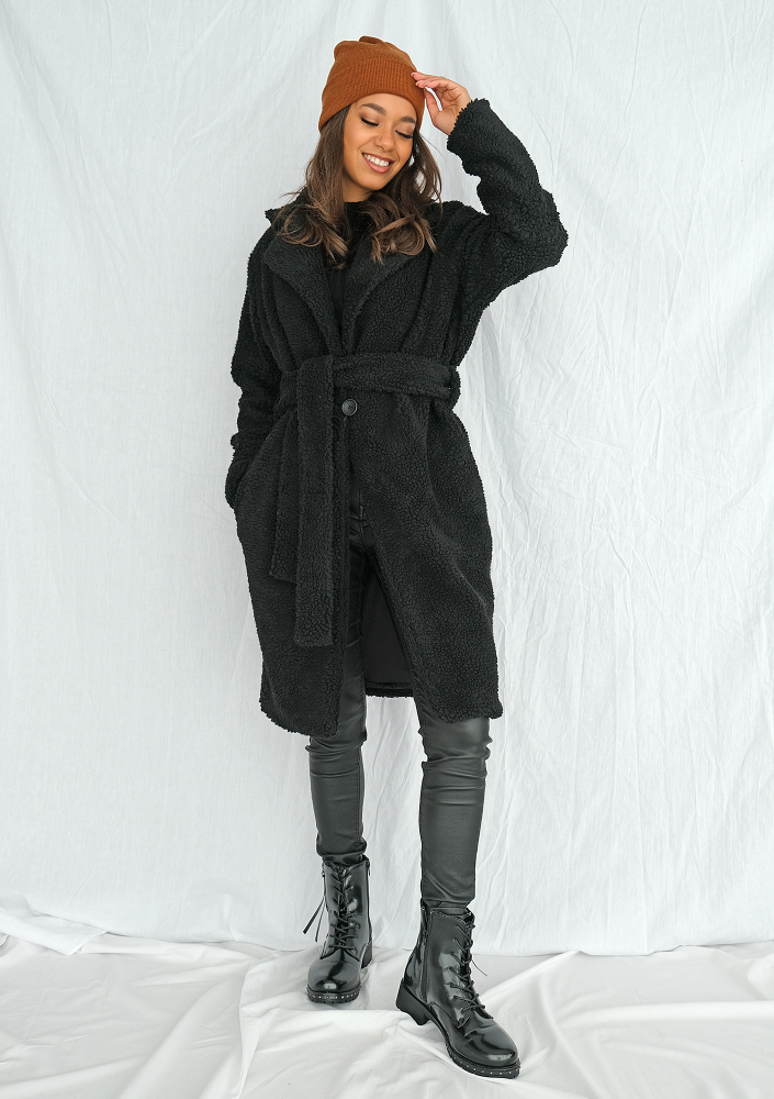 Płaszcz ze sztucznego baranka Czarny