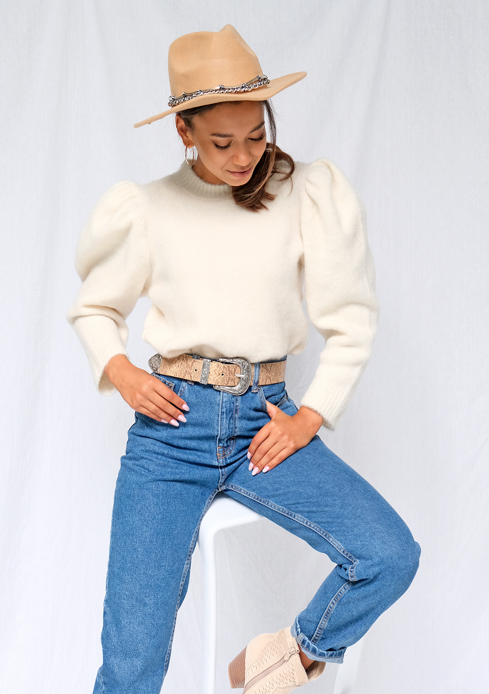 Kremowy sweter z bufkami ILM