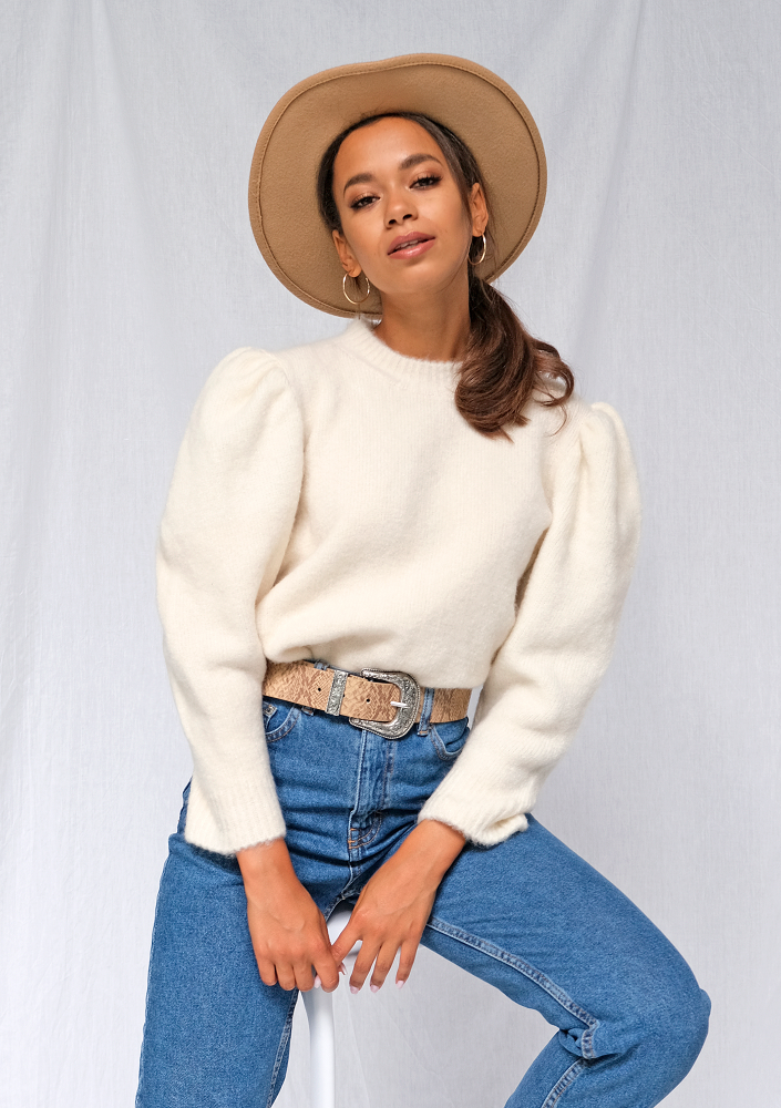 Kremowy sweter z bufkami ILM