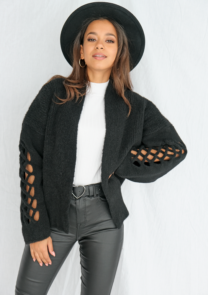 Kardigan z ażurowym rękawem Czarny ILM