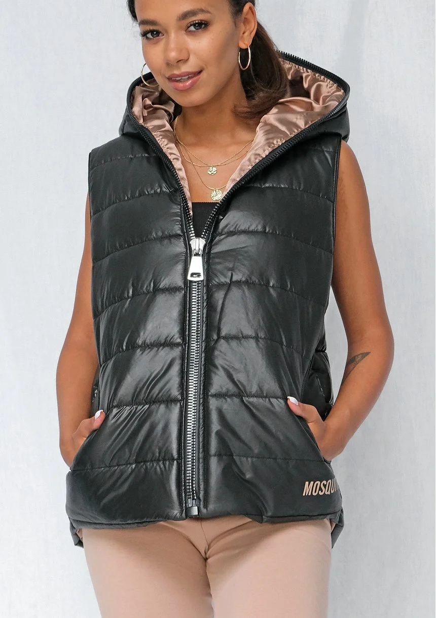 Vicky black quilted sleeveless jacket with golden logo Mosquito