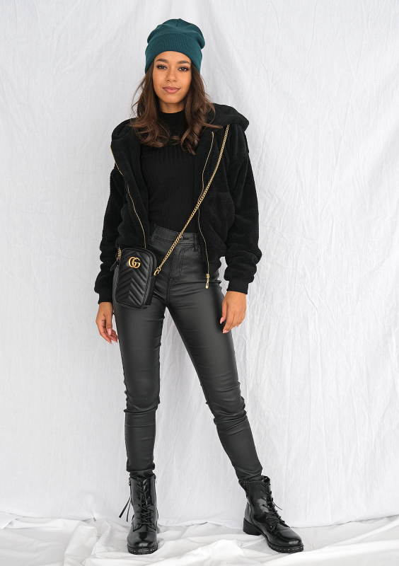 Rozpinana bluza z dzianiny futerkowej czarna ILM